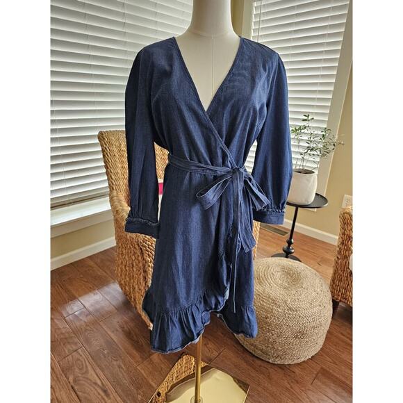 Draper James Dresses & Skirts - Draper James Reba Chambray Wrap Dress Dark Wash 12 Preppy Party
